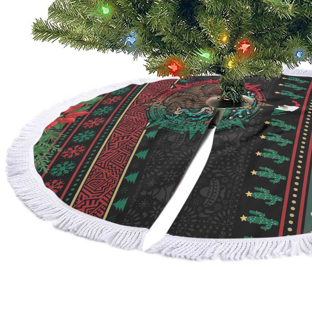 Mexican Christmas Tree Skirt Feliz Navidad Aztec Eagle Emblem and Poinsettia - Wonder Print Shop