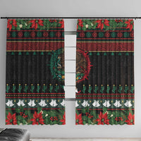 Mexican Christmas Window Curtain Feliz Navidad Aztec Eagle Emblem and Poinsettia - Wonder Print Shop