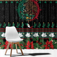 Mexican Christmas Window Curtain Feliz Navidad Aztec Eagle Emblem and Poinsettia - Wonder Print Shop