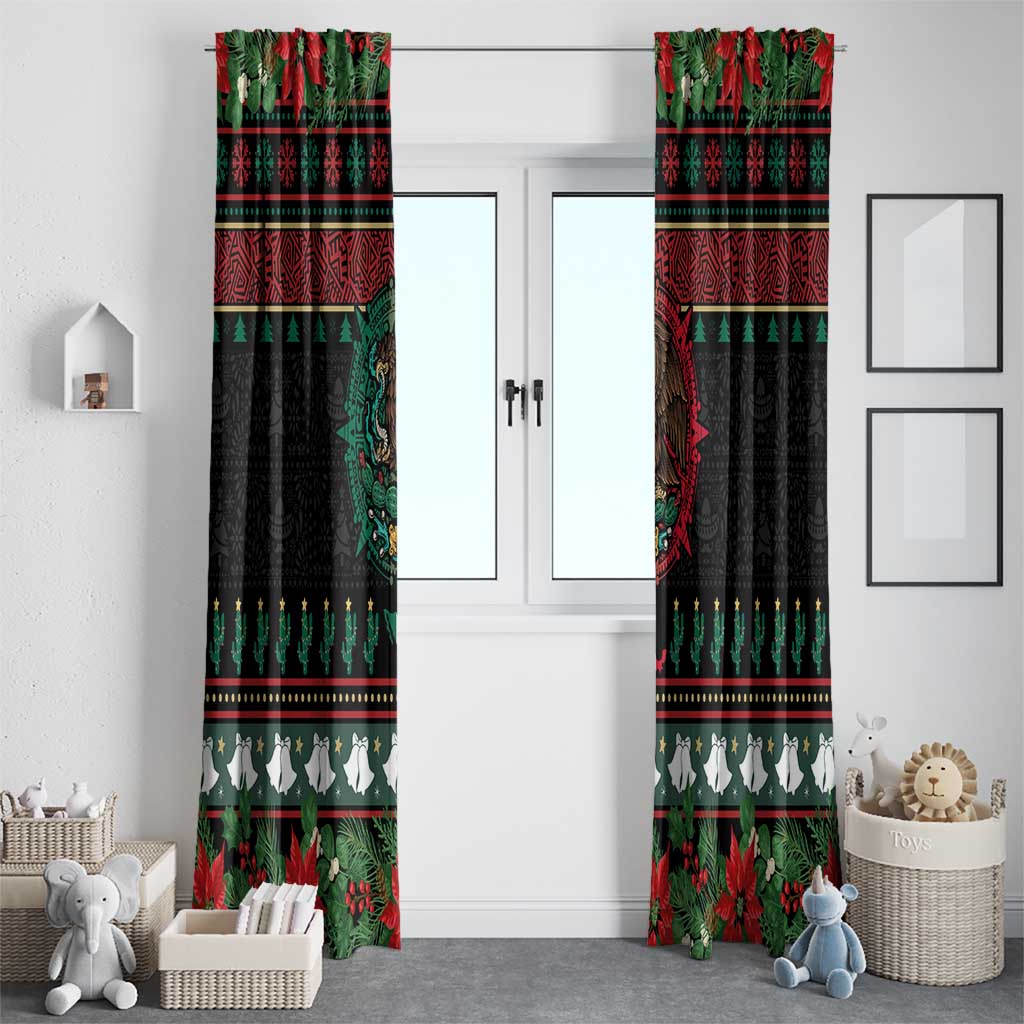 Mexican Christmas Window Curtain Feliz Navidad Aztec Eagle Emblem and Poinsettia - Wonder Print Shop