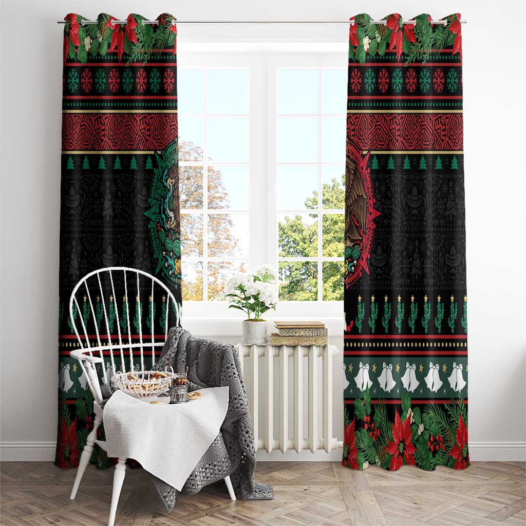 Mexican Christmas Window Curtain Feliz Navidad Aztec Eagle Emblem and Poinsettia - Wonder Print Shop