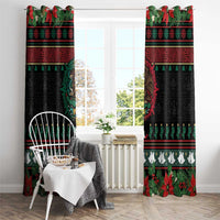 Mexican Christmas Window Curtain Feliz Navidad Aztec Eagle Emblem and Poinsettia - Wonder Print Shop