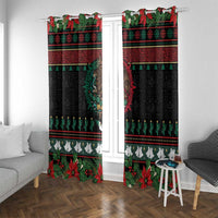 Mexican Christmas Window Curtain Feliz Navidad Aztec Eagle Emblem and Poinsettia - Wonder Print Shop
