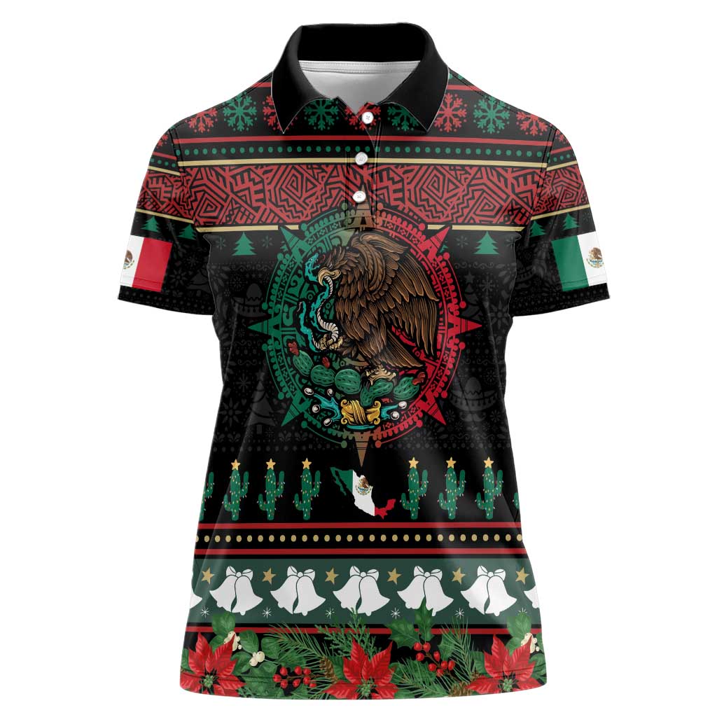 Mexican Christmas Women Polo Shirt Feliz Navidad Aztec Eagle Emblem and Poinsettia - Wonder Print Shop