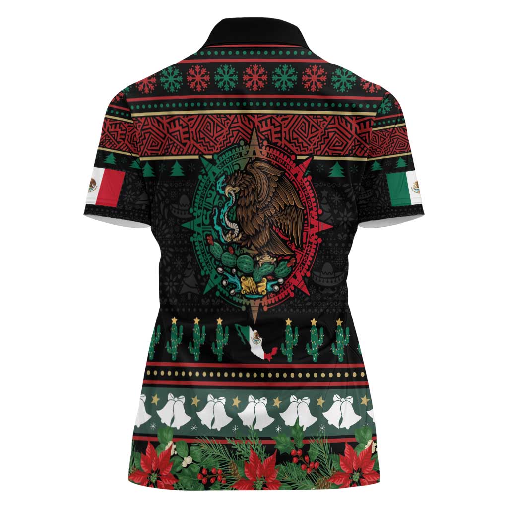 Mexican Christmas Women Polo Shirt Feliz Navidad Aztec Eagle Emblem and Poinsettia - Wonder Print Shop