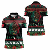 Mexican Christmas Women Polo Shirt Feliz Navidad Aztec Eagle Emblem and Poinsettia - Wonder Print Shop