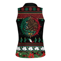 Mexican Christmas Women Sleeveless Polo Shirt Feliz Navidad Aztec Eagle Emblem and Poinsettia - Wonder Print Shop