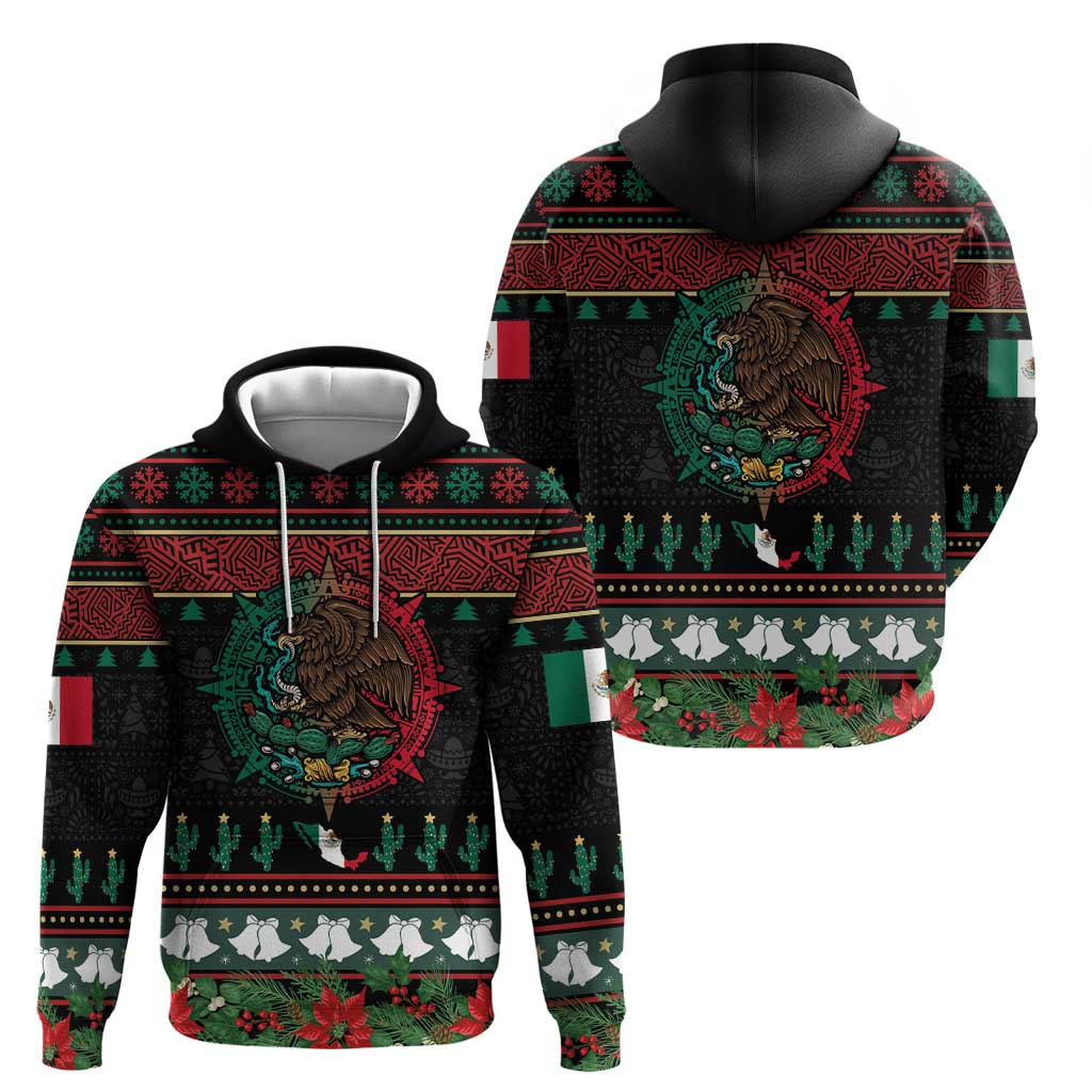 Mexican Christmas Zip Hoodie Feliz Navidad Aztec Eagle Emblem and Poinsettia - Wonder Print Shop