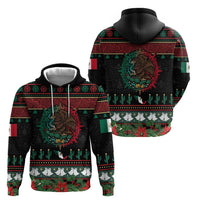 Mexican Christmas Zip Hoodie Feliz Navidad Aztec Eagle Emblem and Poinsettia - Wonder Print Shop