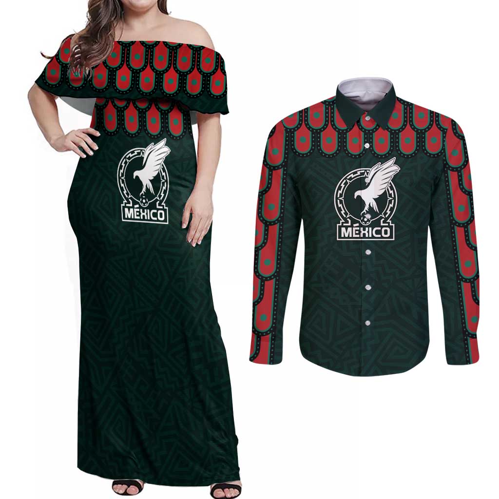 Custom Mexican Football Jersey Special Edition 2024 Couples Matching Off Shoulder Maxi Dress and Long Sleeve Button Shirt - Wonder Print Shop