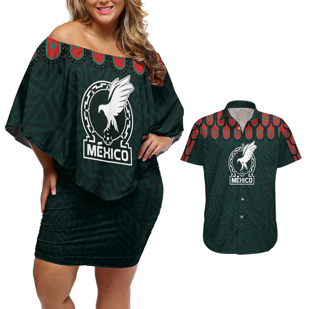 Custom Mexican Football Jersey Special Edition 2024 Couples Matching Off Shoulder Short Dress and Hawaiian Shirt - Wonder Print Shop