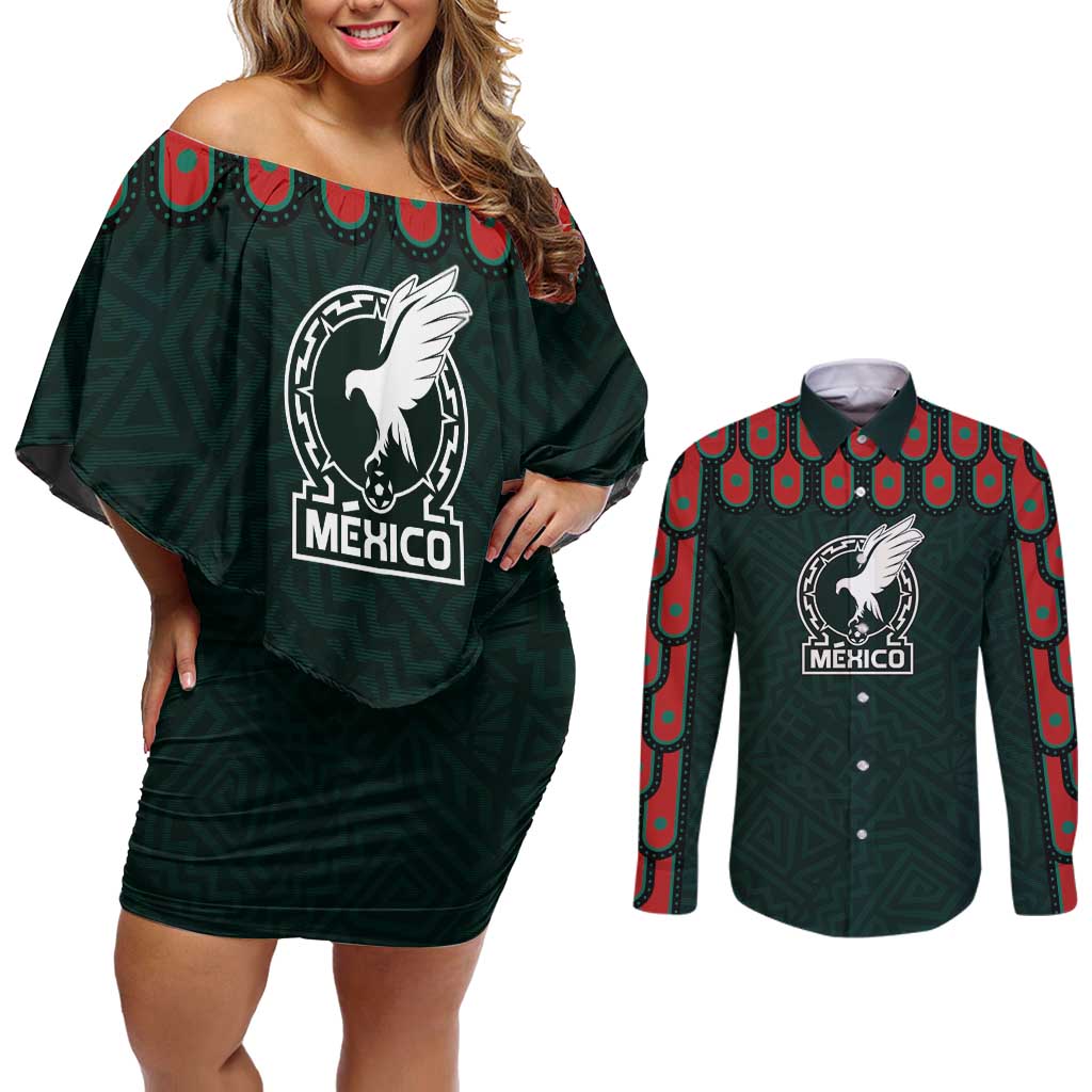 Custom Mexican Football Jersey Special Edition 2024 Couples Matching Off Shoulder Short Dress and Long Sleeve Button Shirt - Wonder Print Shop