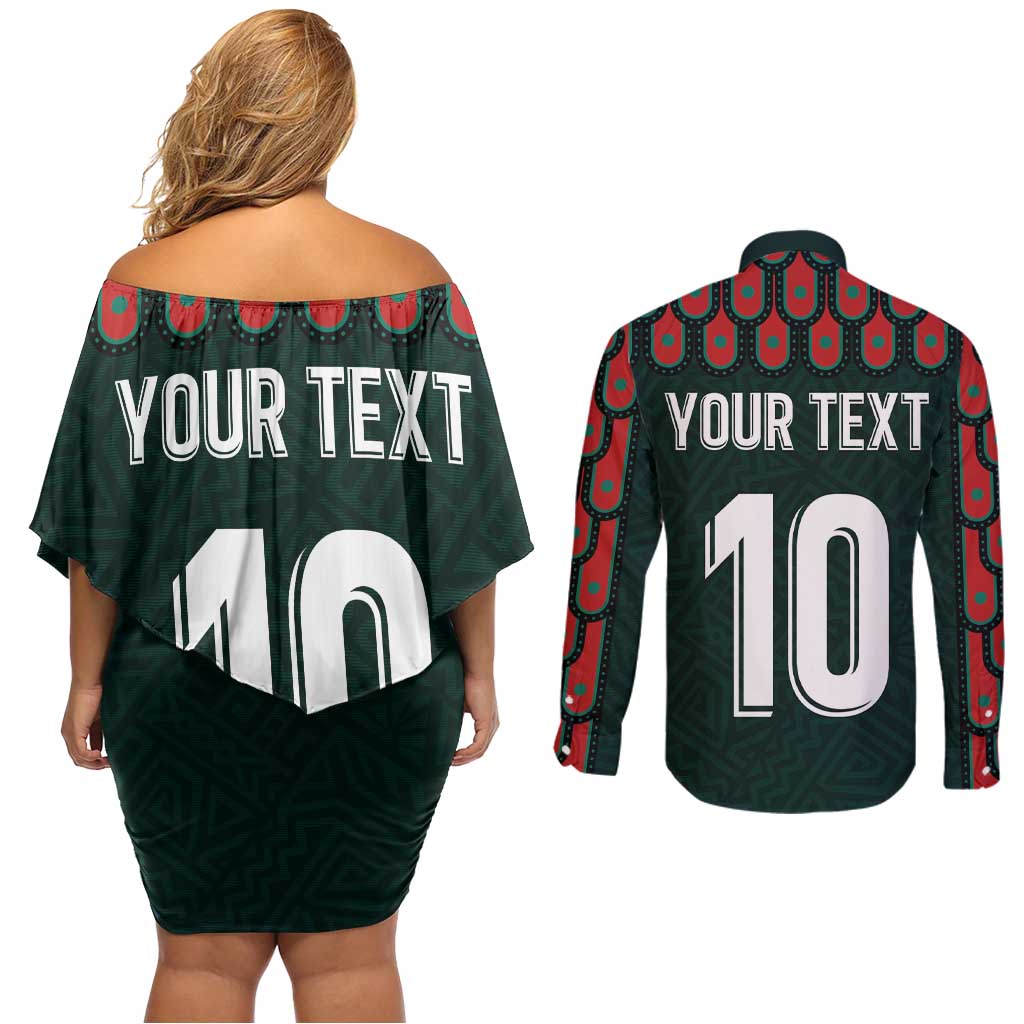 Custom Mexican Football Jersey Special Edition 2024 Couples Matching Off Shoulder Short Dress and Long Sleeve Button Shirt - Wonder Print Shop