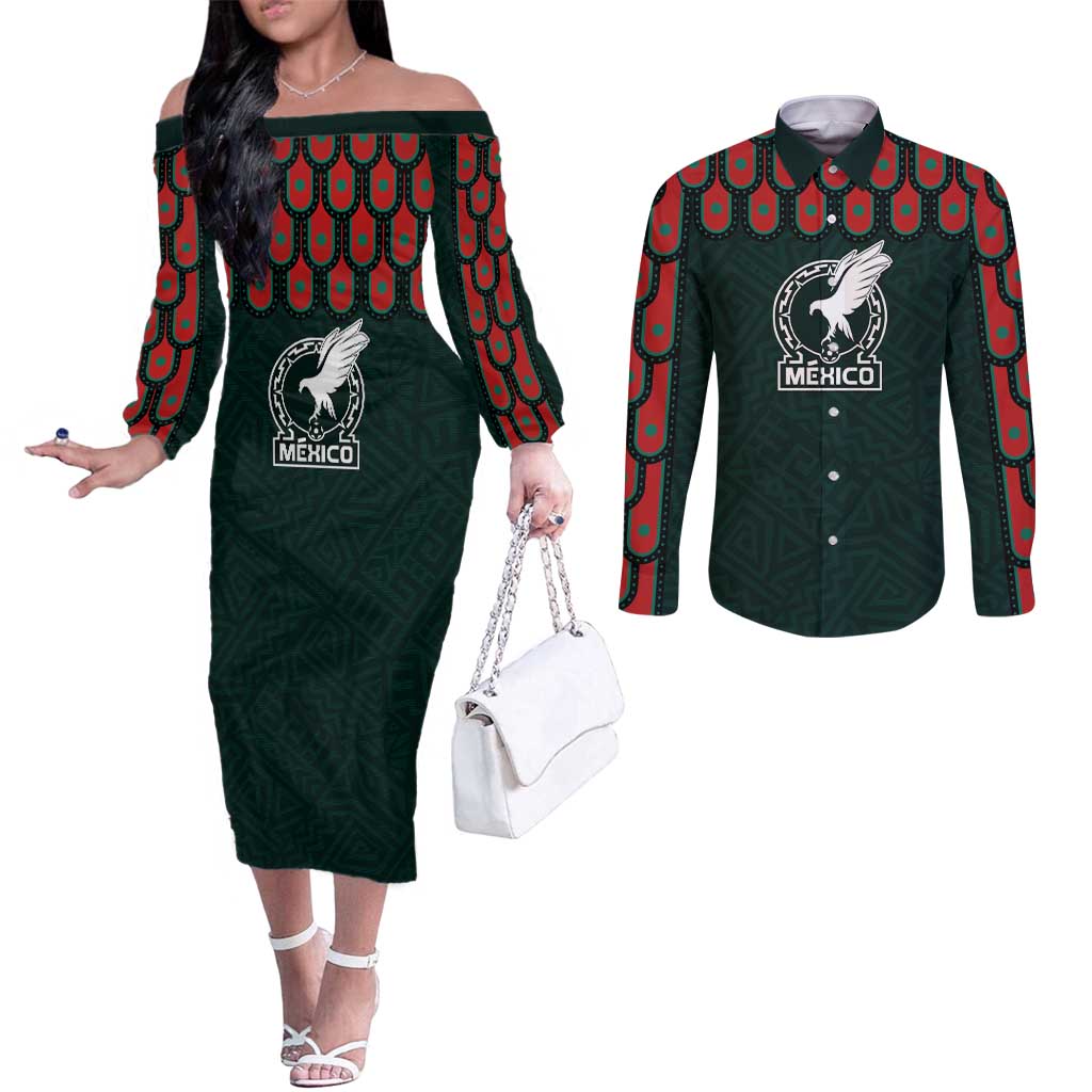 Custom Mexican Football Jersey Special Edition 2024 Couples Matching Off The Shoulder Long Sleeve Dress and Long Sleeve Button Shirt