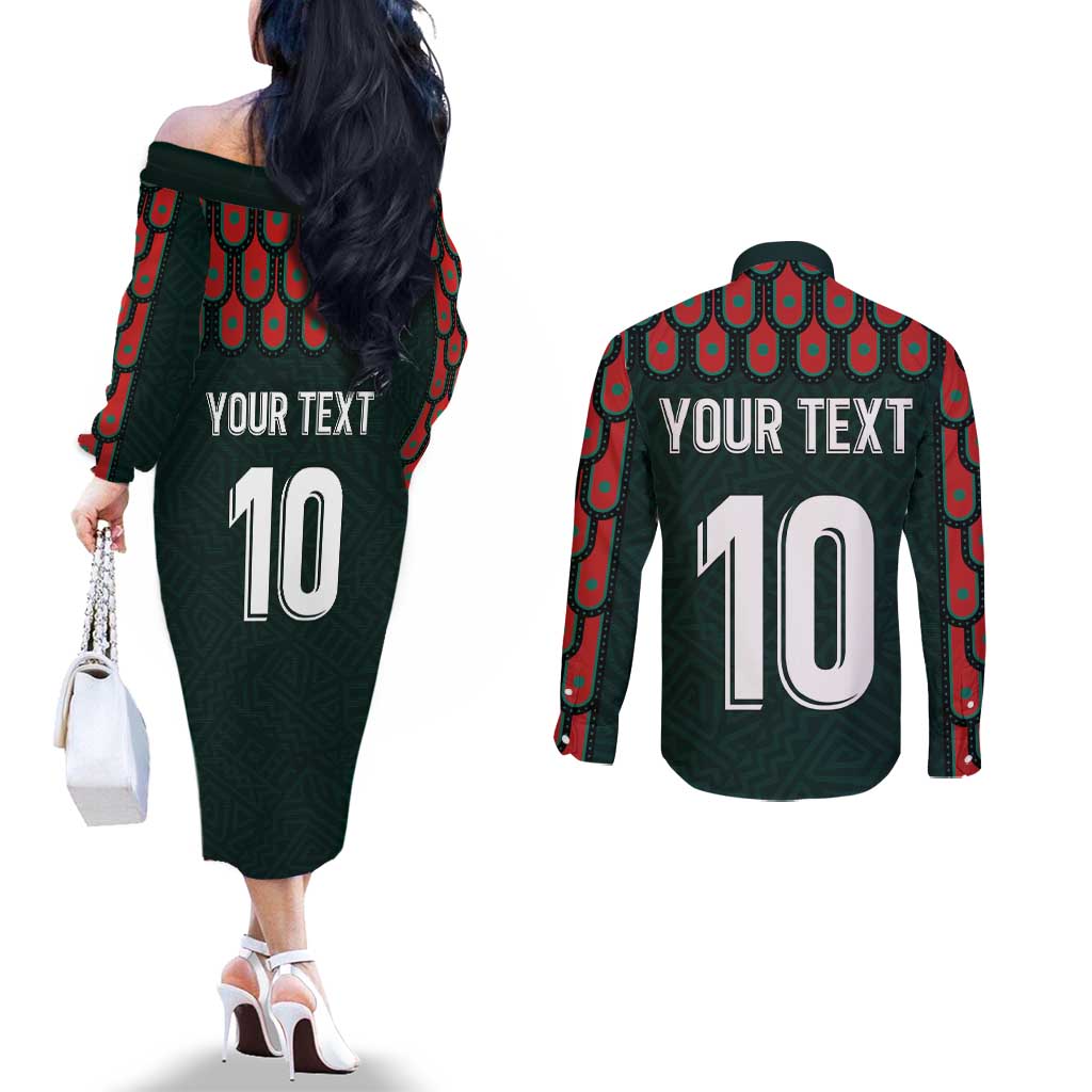 Custom Mexican Football Jersey Special Edition 2024 Couples Matching Off The Shoulder Long Sleeve Dress and Long Sleeve Button Shirt