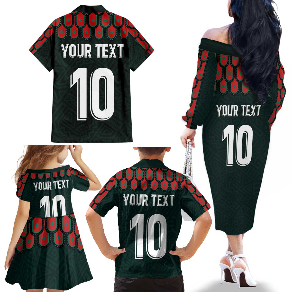 Custom Mexican Football Jersey Special Edition 2024 Family Matching Off The Shoulder Long Sleeve Dress and Hawaiian Shirt - Wonder Print Shop