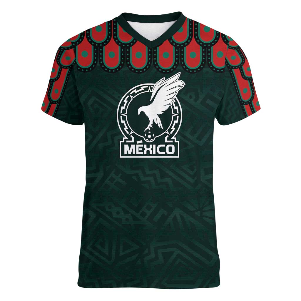 Custom Mexican Football Jersey Special Edition 2024 Women V-Neck T-Shirt - Wonder Print Shop