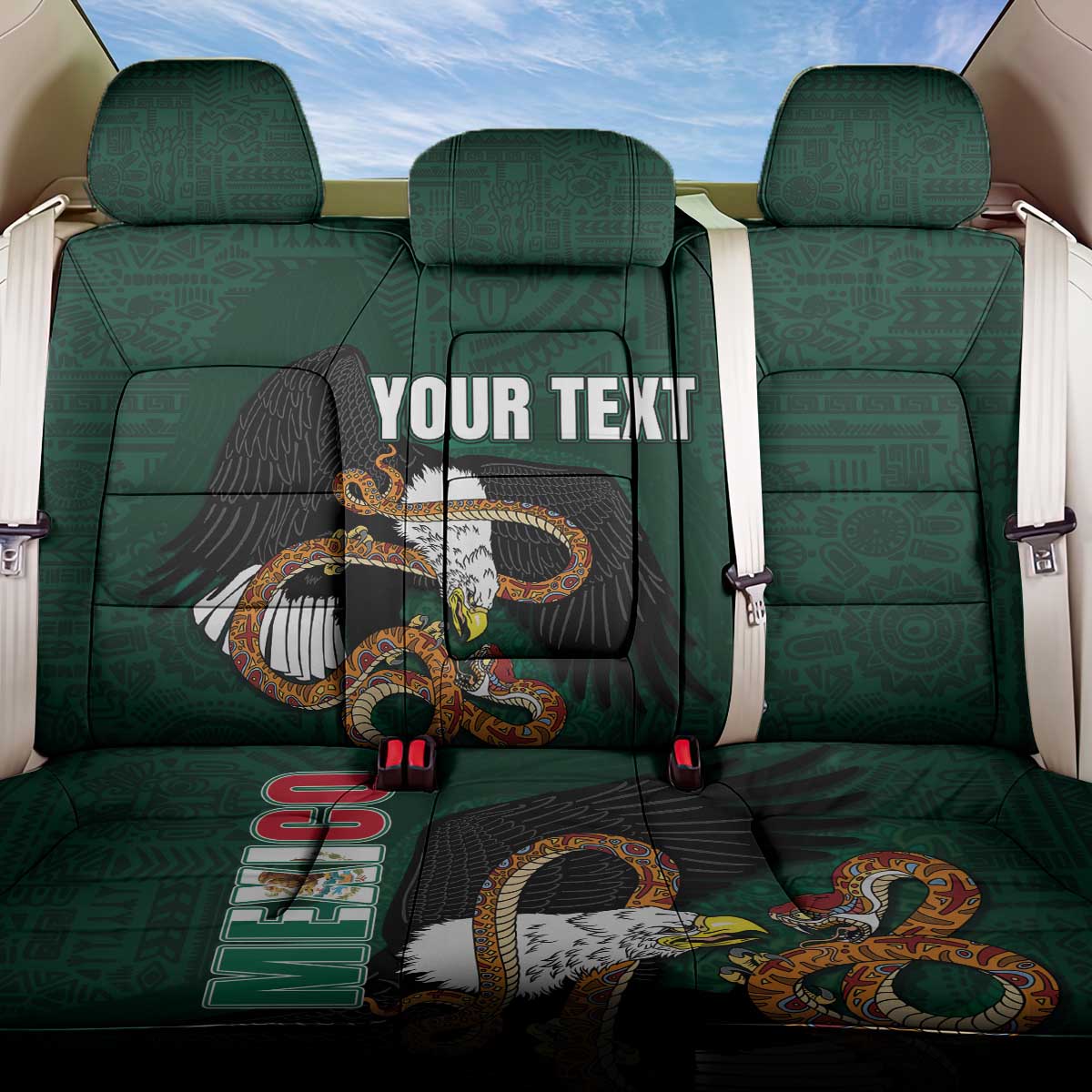 Personalized Mexican Culture Back Car Seat Cover Aztec Spirit Mexico with Eagle Emblem and Maya Ancient - Wonder Print Shop