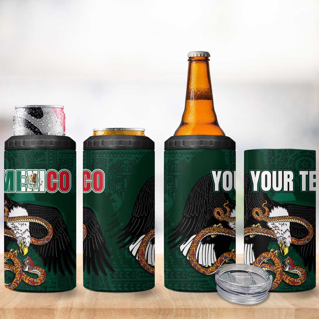 Personalized Mexican Culture 4 in 1 Can Cooler Tumbler Aztec Spirit Mexico with Eagle Emblem and Maya Ancient - Wonder Print Shop
