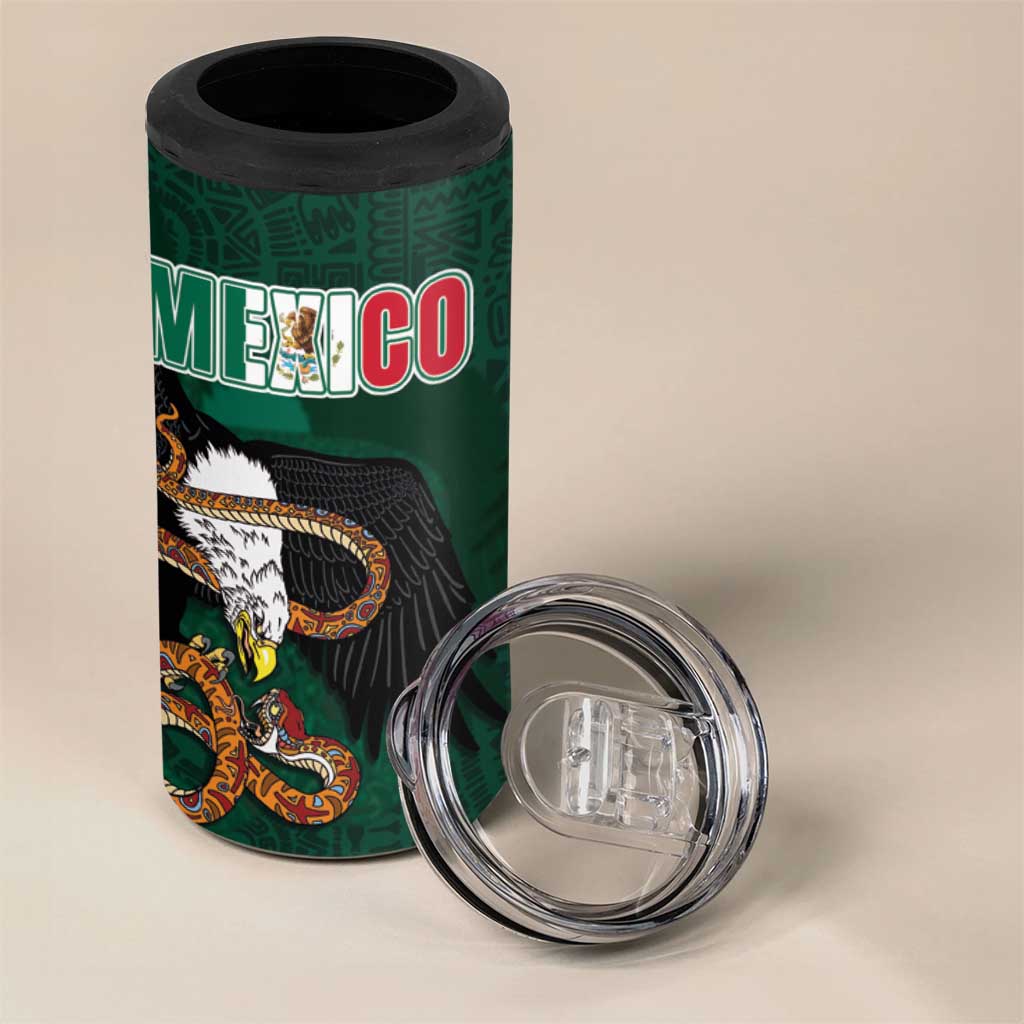 Personalized Mexican Culture 4 in 1 Can Cooler Tumbler Aztec Spirit Mexico with Eagle Emblem and Maya Ancient - Wonder Print Shop
