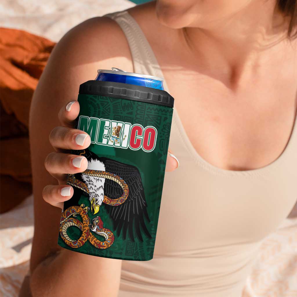 Personalized Mexican Culture 4 in 1 Can Cooler Tumbler Aztec Spirit Mexico with Eagle Emblem and Maya Ancient - Wonder Print Shop