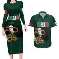 Personalized Mexican Culture Couples Matching Long Sleeve Bodycon Dress and Hawaiian Shirt Aztec Spirit Mexico with Eagle Emblem and Maya Ancient - Wonder Print Shop