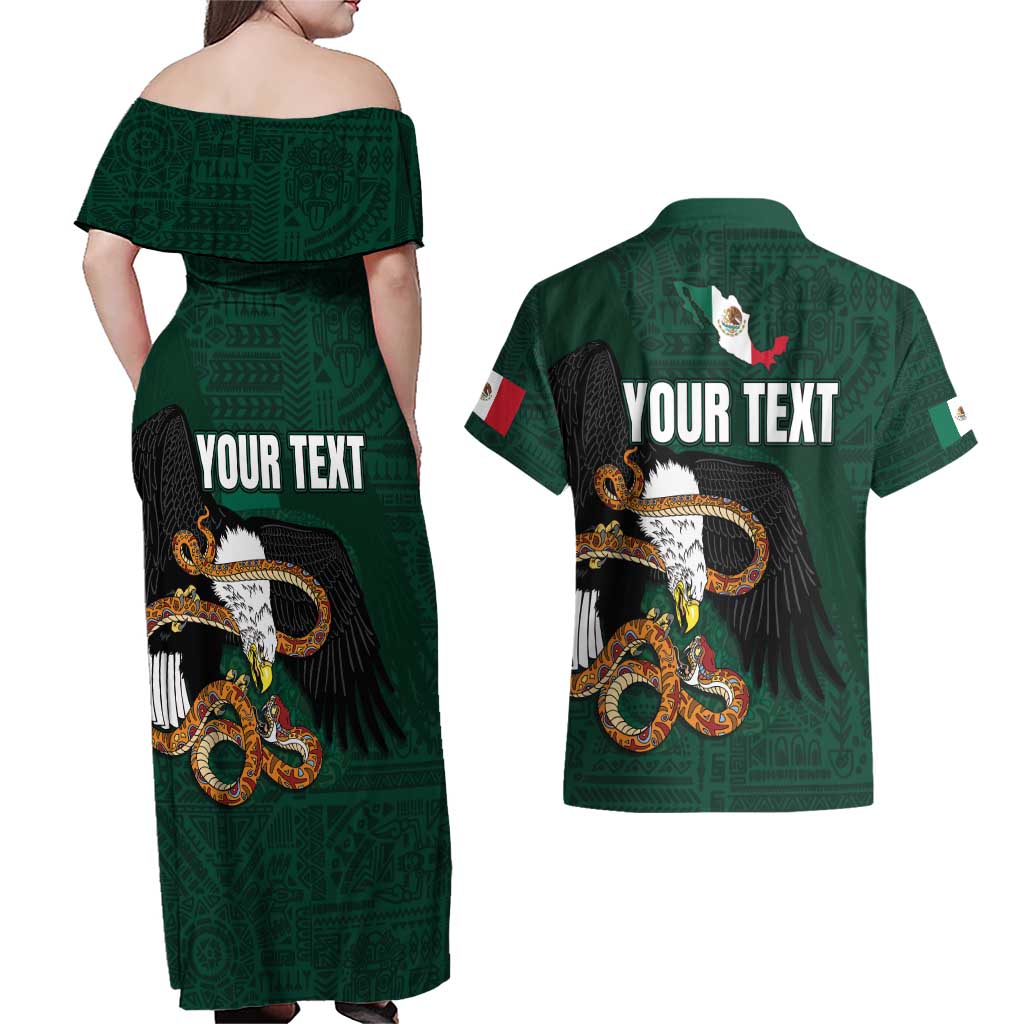 Personalized Mexican Culture Couples Matching Off Shoulder Maxi Dress and Hawaiian Shirt Aztec Spirit Mexico with Eagle Emblem and Maya Ancient - Wonder Print Shop