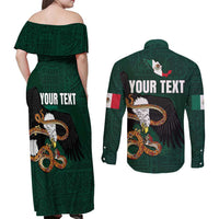 Personalized Mexican Culture Couples Matching Off Shoulder Maxi Dress and Long Sleeve Button Shirt Aztec Spirit Mexico with Eagle Emblem and Maya Ancient - Wonder Print Shop