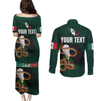 Personalized Mexican Culture Couples Matching Puletasi and Long Sleeve Button Shirt Aztec Spirit Mexico with Eagle Emblem and Maya Ancient - Wonder Print Shop