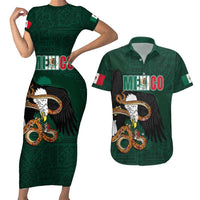 Personalized Mexican Culture Couples Matching Short Sleeve Bodycon Dress and Hawaiian Shirt Aztec Spirit Mexico with Eagle Emblem and Maya Ancient - Wonder Print Shop