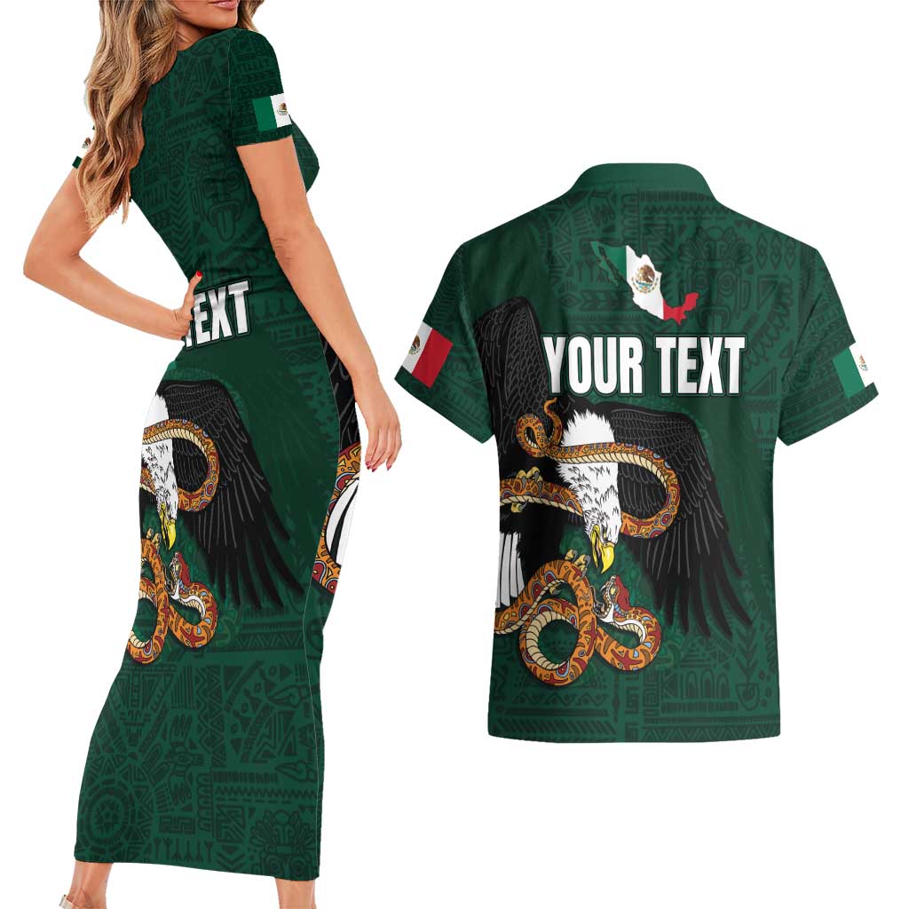 Personalized Mexican Culture Couples Matching Short Sleeve Bodycon Dress and Hawaiian Shirt Aztec Spirit Mexico with Eagle Emblem and Maya Ancient - Wonder Print Shop