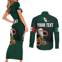 Personalized Mexican Culture Couples Matching Short Sleeve Bodycon Dress and Long Sleeve Button Shirt Aztec Spirit Mexico with Eagle Emblem and Maya Ancient - Wonder Print Shop