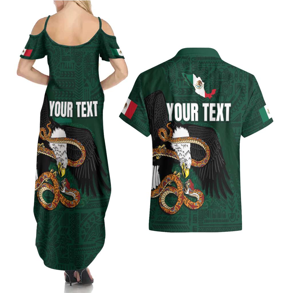 Personalized Mexican Culture Couples Matching Summer Maxi Dress and Hawaiian Shirt Aztec Spirit Mexico with Eagle Emblem and Maya Ancient - Wonder Print Shop