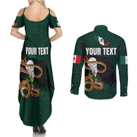 Personalized Mexican Culture Couples Matching Summer Maxi Dress and Long Sleeve Button Shirt Aztec Spirit Mexico with Eagle Emblem and Maya Ancient - Wonder Print Shop