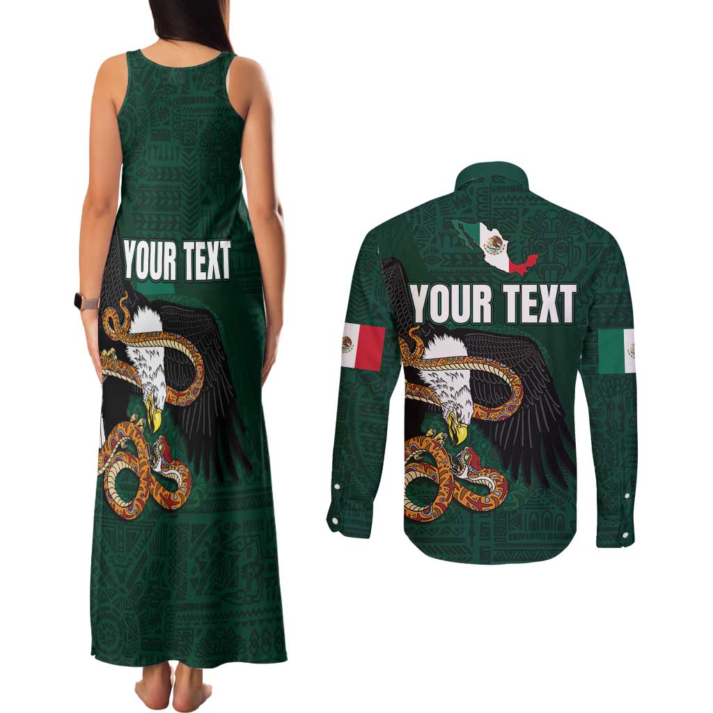 Personalized Mexican Culture Couples Matching Tank Maxi Dress and Long Sleeve Button Shirt Aztec Spirit Mexico with Eagle Emblem and Maya Ancient - Wonder Print Shop
