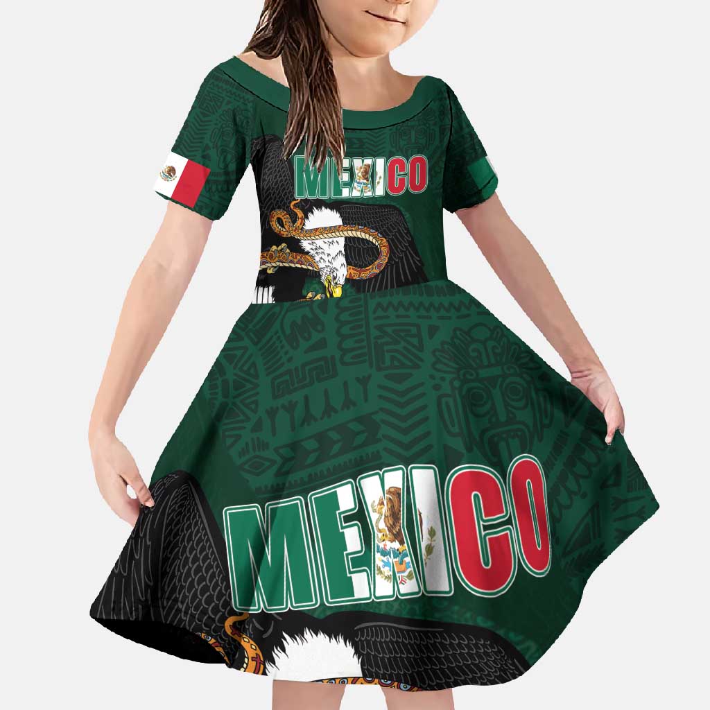Personalized Mexican Culture Family Matching Long Sleeve Bodycon Dress and Hawaiian Shirt Aztec Spirit Mexico with Eagle Emblem and Maya Ancient - Wonder Print Shop