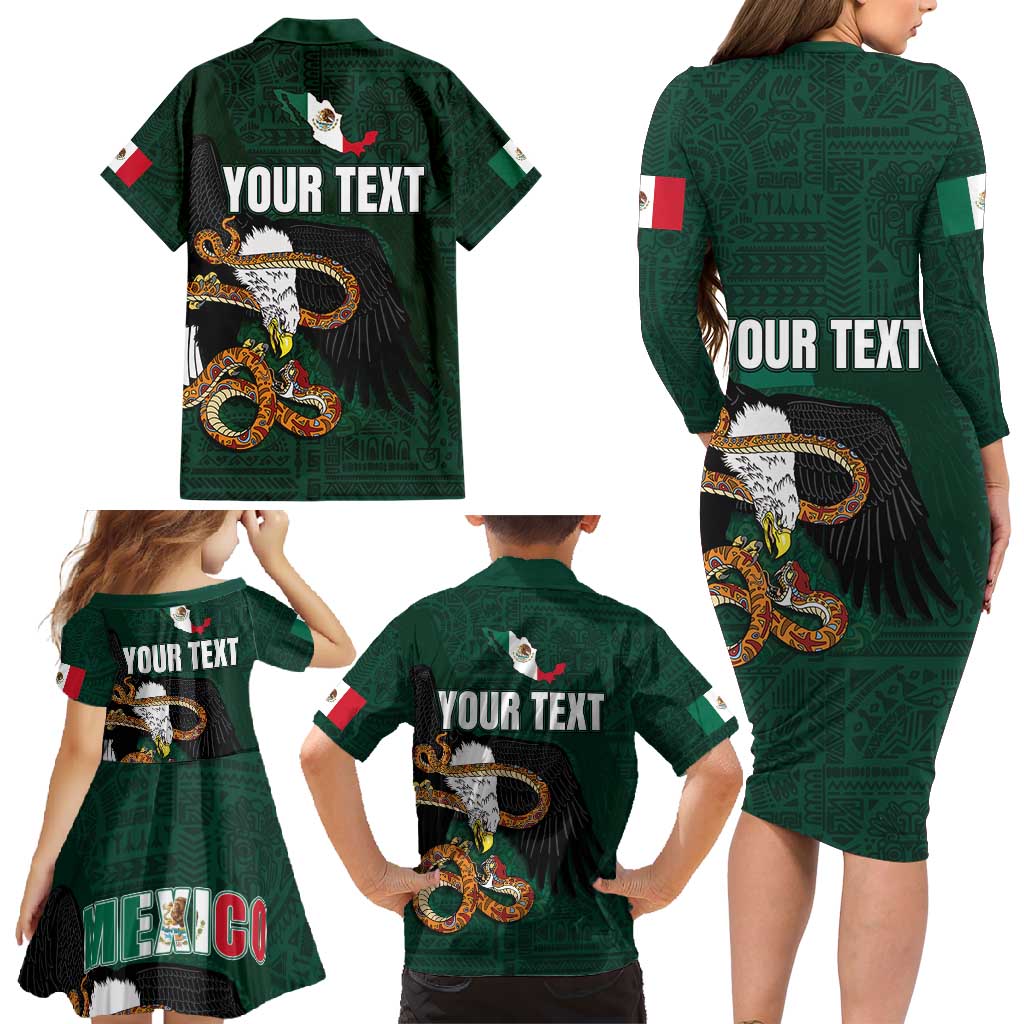 Personalized Mexican Culture Family Matching Long Sleeve Bodycon Dress and Hawaiian Shirt Aztec Spirit Mexico with Eagle Emblem and Maya Ancient - Wonder Print Shop