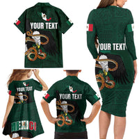 Personalized Mexican Culture Family Matching Long Sleeve Bodycon Dress and Hawaiian Shirt Aztec Spirit Mexico with Eagle Emblem and Maya Ancient - Wonder Print Shop
