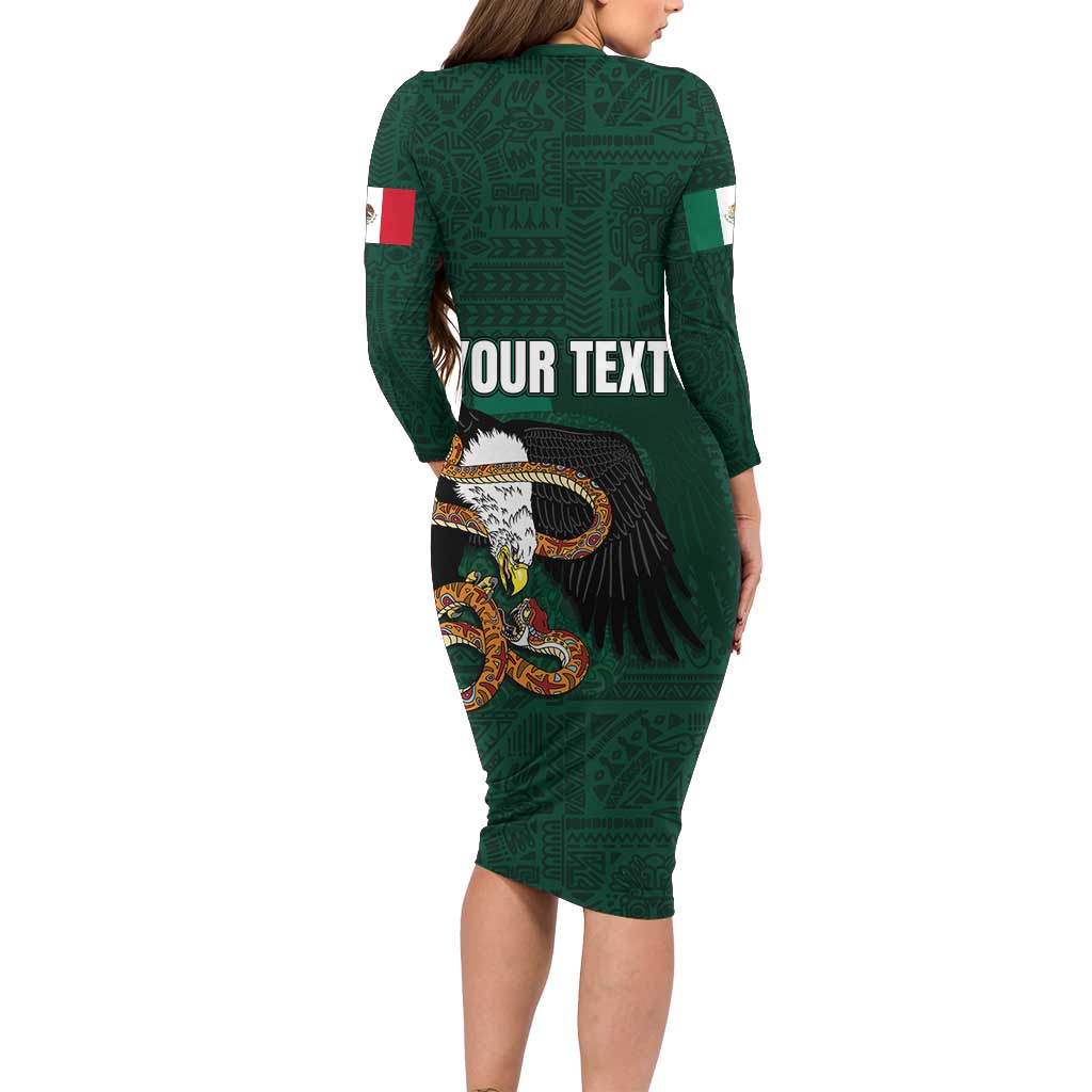 Personalized Mexican Culture Family Matching Long Sleeve Bodycon Dress and Hawaiian Shirt Aztec Spirit Mexico with Eagle Emblem and Maya Ancient - Wonder Print Shop