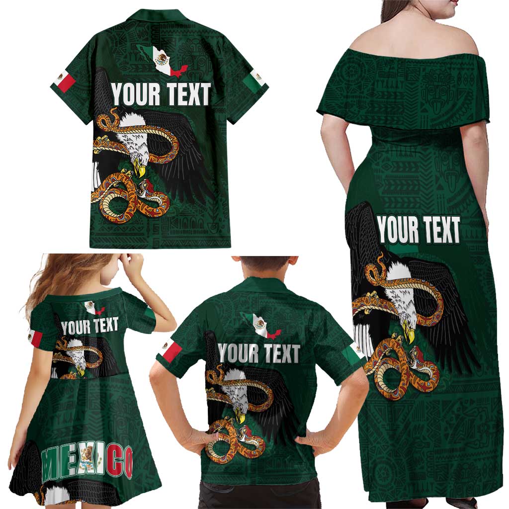 Personalized Mexican Culture Family Matching Off Shoulder Maxi Dress and Hawaiian Shirt Aztec Spirit Mexico with Eagle Emblem and Maya Ancient - Wonder Print Shop