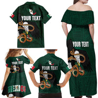 Personalized Mexican Culture Family Matching Off Shoulder Maxi Dress and Hawaiian Shirt Aztec Spirit Mexico with Eagle Emblem and Maya Ancient - Wonder Print Shop