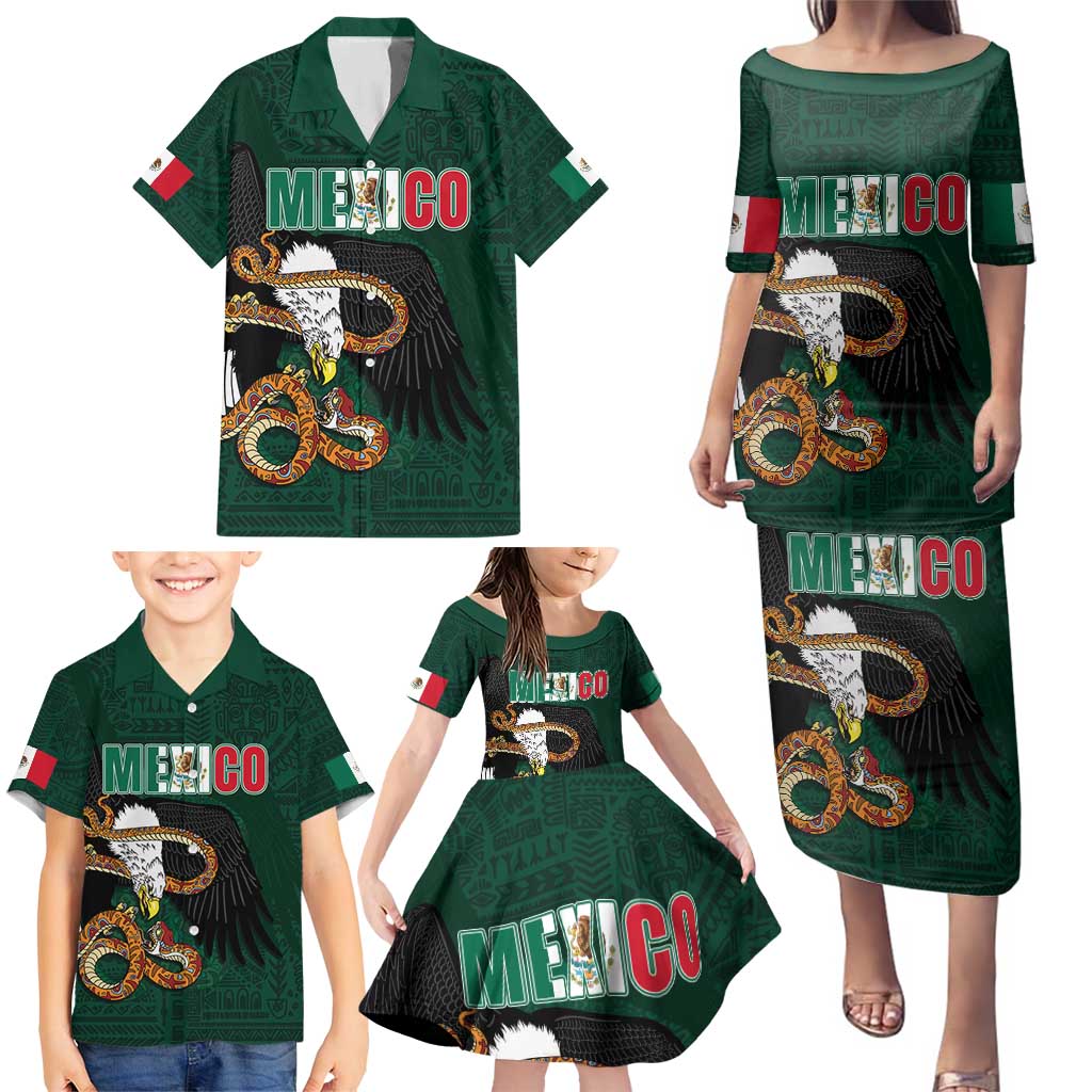 Personalized Mexican Culture Family Matching Puletasi and Hawaiian Shirt Aztec Spirit Mexico with Eagle Emblem and Maya Ancient - Wonder Print Shop