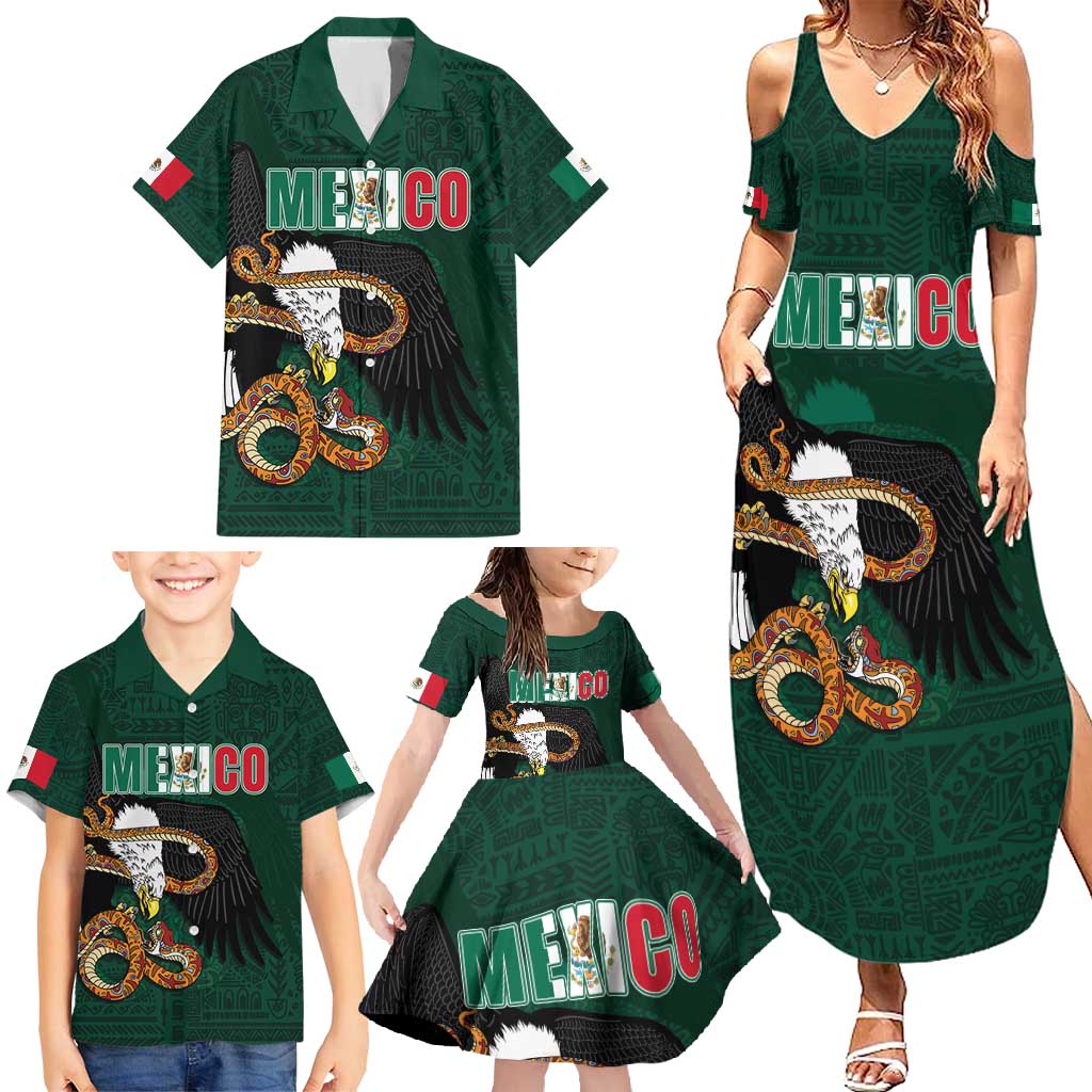 Personalized Mexican Culture Family Matching Summer Maxi Dress and Hawaiian Shirt Aztec Spirit Mexico with Eagle Emblem and Maya Ancient - Wonder Print Shop