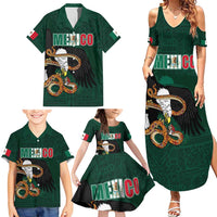 Personalized Mexican Culture Family Matching Summer Maxi Dress and Hawaiian Shirt Aztec Spirit Mexico with Eagle Emblem and Maya Ancient - Wonder Print Shop
