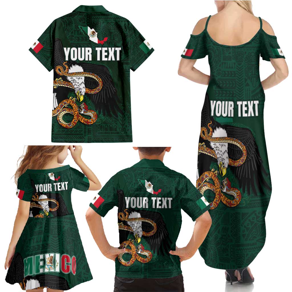 Personalized Mexican Culture Family Matching Summer Maxi Dress and Hawaiian Shirt Aztec Spirit Mexico with Eagle Emblem and Maya Ancient - Wonder Print Shop