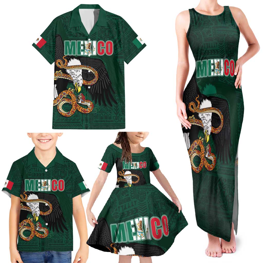 Personalized Mexican Culture Family Matching Tank Maxi Dress and Hawaiian Shirt Aztec Spirit Mexico with Eagle Emblem and Maya Ancient - Wonder Print Shop