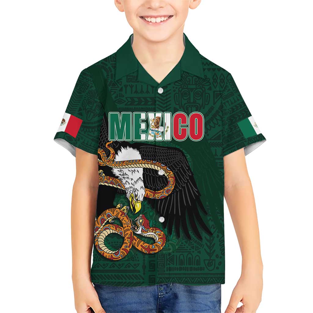 Personalized Mexican Culture Kid Hawaiian Shirt Aztec Spirit Mexico with Eagle Emblem and Maya Ancient - Wonder Print Shop