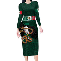 Personalized Mexican Culture Long Sleeve Bodycon Dress Aztec Spirit Mexico with Eagle Emblem and Maya Ancient - Wonder Print Shop