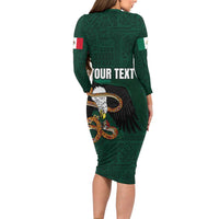 Personalized Mexican Culture Long Sleeve Bodycon Dress Aztec Spirit Mexico with Eagle Emblem and Maya Ancient - Wonder Print Shop