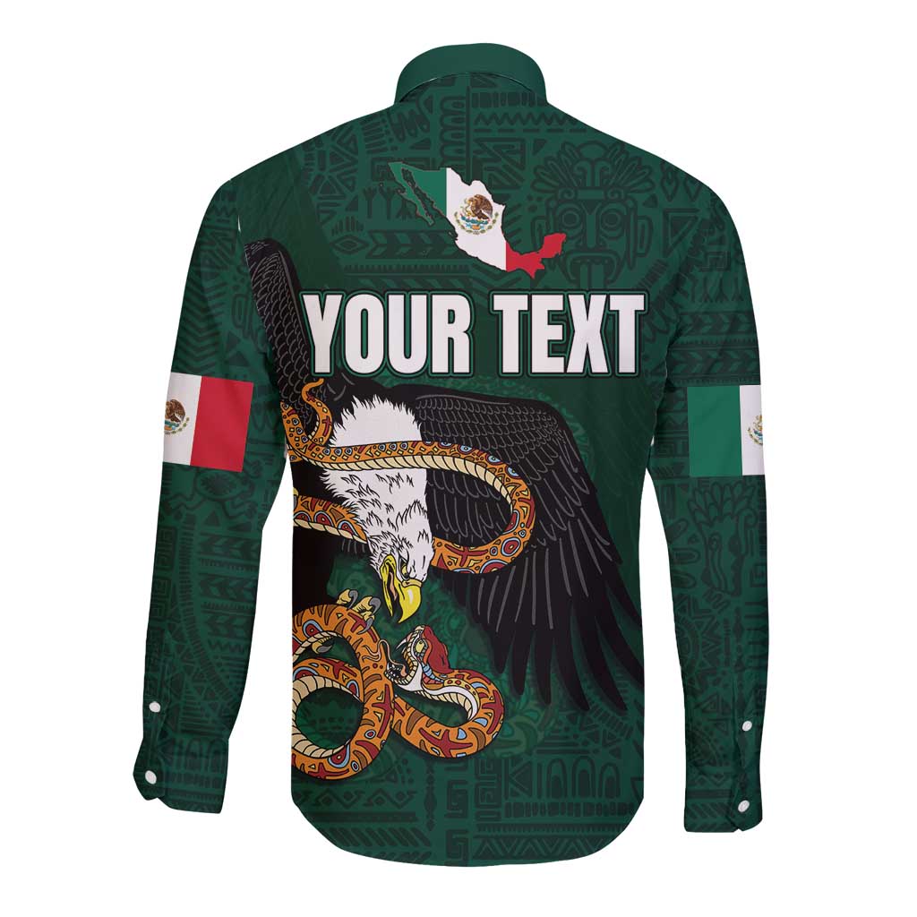 Personalized Mexican Culture Long Sleeve Button Shirt Aztec Spirit Mexico with Eagle Emblem and Maya Ancient - Wonder Print Shop